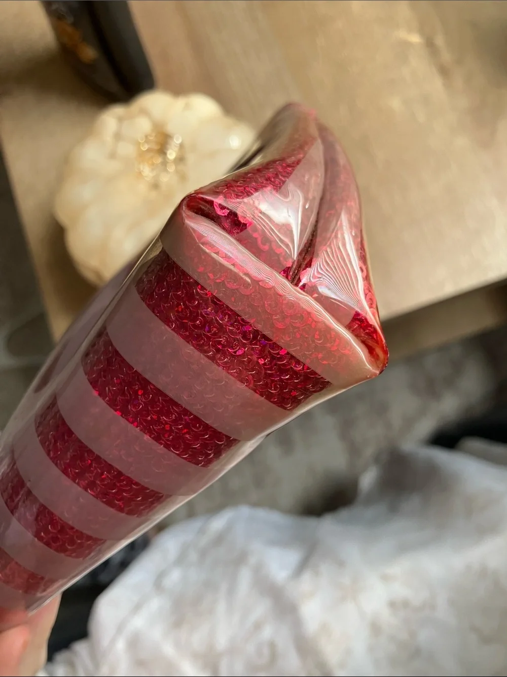 (MAJOR WEAR LOOK AT DESCRIPTION) Victoria Secret Pink Glitter Stripe Makeup Pouc
